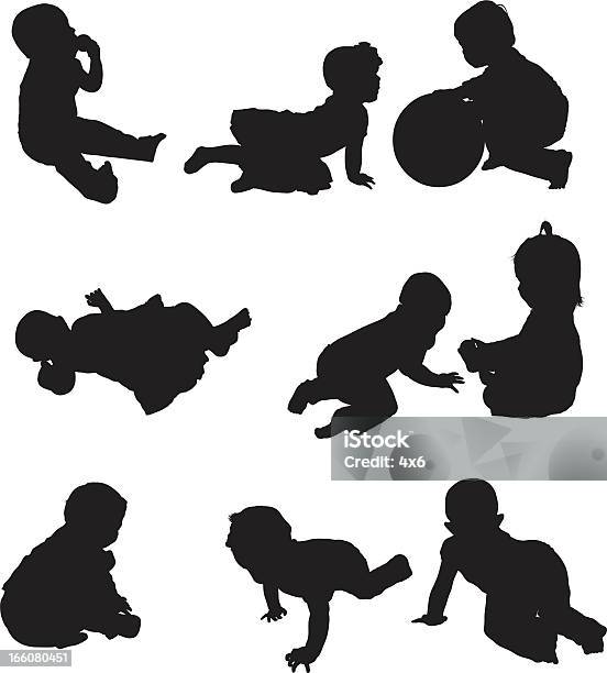 Multiple Images Of Babies Playing Stock Illustration - Download Image Now - Baby - Human Age, Crawling, Baby Boys