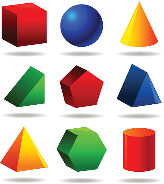 Geometric Objetcs Set Vector illustration set of nine colorful geometrical objects platonic solids stock illustrations