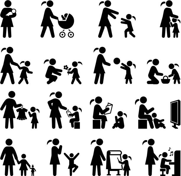 Mother and Daughter family time black & white icon set Mother and Daughter family time black & white icon set my stepmom stock illustrations