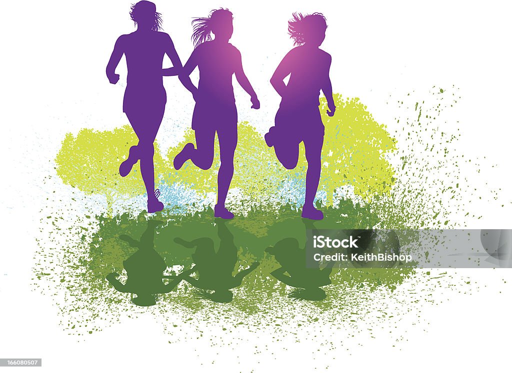Cross Country Runners or Joggers - Female, Track Colorful Silhouette Illustration of three females joggers or a cross country run. Track Event. Check out my "Fitness, Exercise & Running” light box for more. Activity stock vector