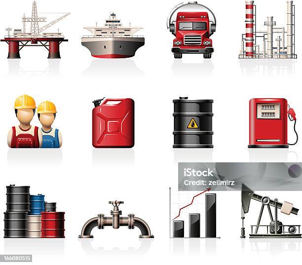 Oil Industry Icons Stock Illustration - Download Image Now - Oil Refinery, Vector, Chart