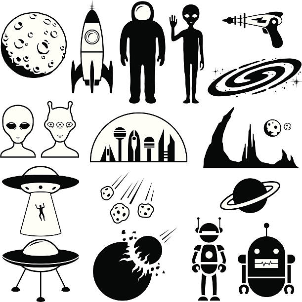 sf 기호들 - ufo landing stock illustrations