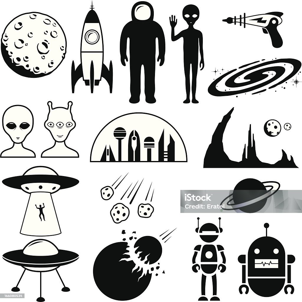 Science Fiction Symbols Individually grouped symbols about science fiction and space. Alien stock vector