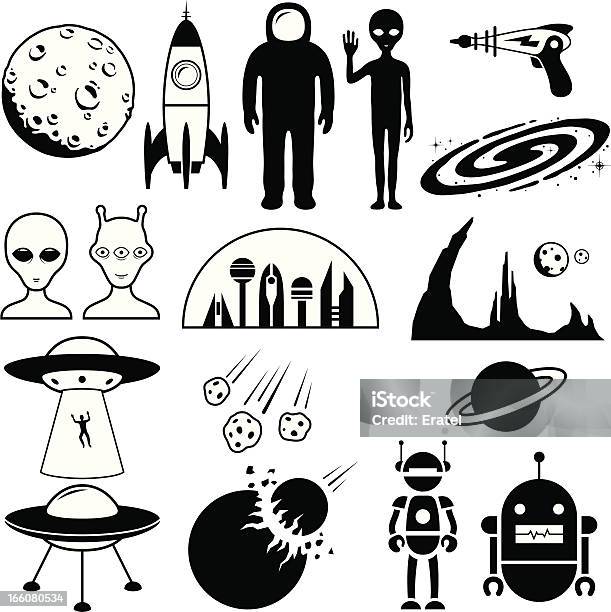 Science Fiction Symbols Stock Illustration - Download Image Now - Alien, Icon Symbol, Moon Surface