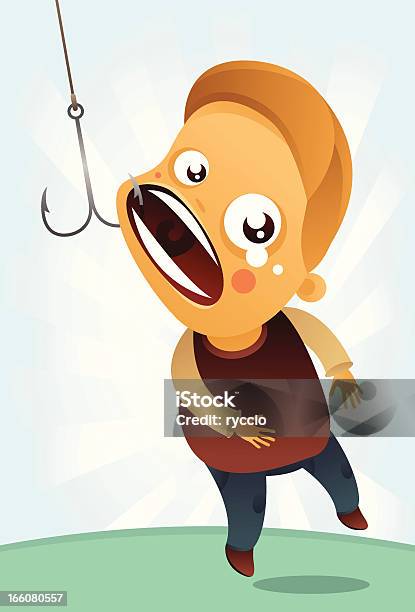Man Catched With Fishing Hook Stock Illustration - Download Image Now - Adult, Blond Hair, Carefree