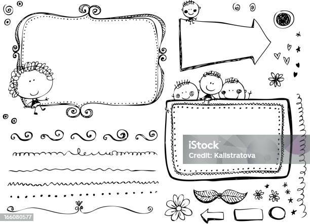 Doodle Frames And Design Elements Stock Illustration - Download Image Now - Dividing, Heart Shape, Arrow - Bow and Arrow