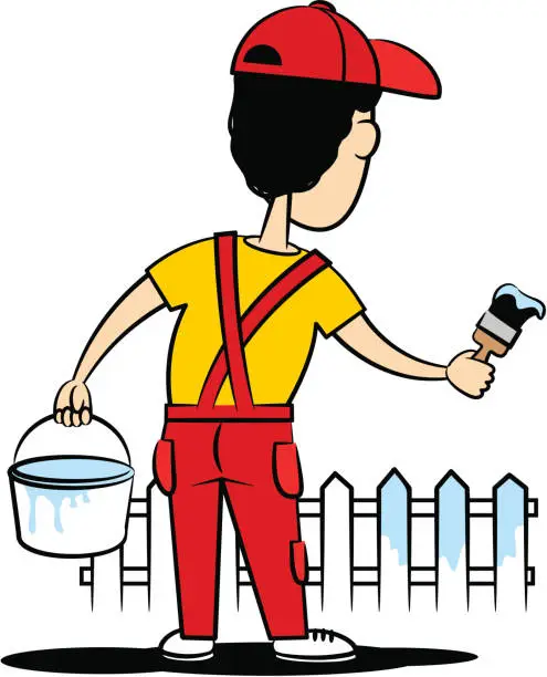 Vector illustration of Painting the fence