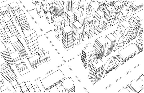 istock Aerial pencil sketch of city and streets 166080597