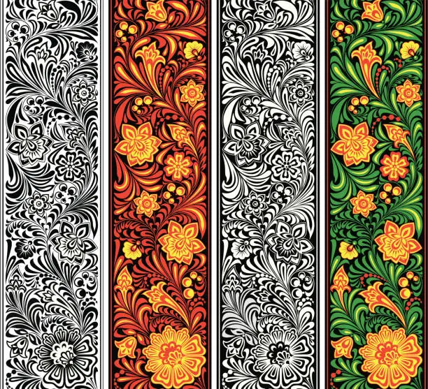 Vector illustration of Vertical Seamless Pattern in Khokhloma Style