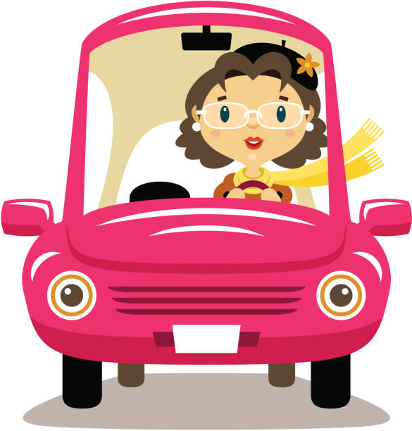 ilustrações, clipart, desenhos animados e ícones de mulher idosas motorista - car driving front view cartoon