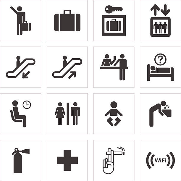 ilustraciones, imágenes clip art, dibujos animados e iconos de stock de iconos de transporte público y viajes - airport sign