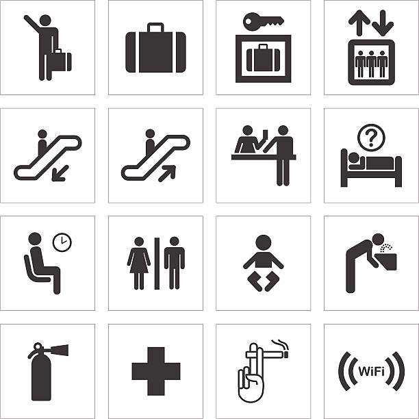 Public Transport And Travel Icons Collection of icons for public transport, travel and facilities. escalator stock illustrations