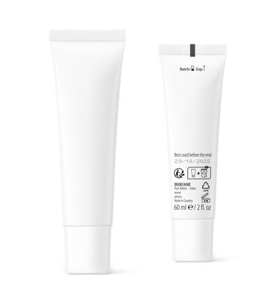 Blank plastic tube mockup with back sample text. Can be used for cosmetic, gels, creams and etc. Vector illustration isolated on white background. Taking your flat design into 3D. EPS10. cardboard box mockup stock illustrations