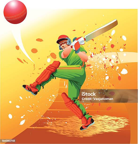 Jogador De Críquete Representa A Bola Durante Seis - Arte vetorial de stock e mais imagens de Críquete - Críquete, Plano de Fundo, Jogador de Críquete