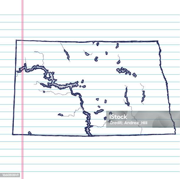 Carte De Vecteur Croquis Sur Blanc Papier À Ligne De Fond Dakota Du Nord Vecteurs libres de droits et plus d'images vectorielles de Amérique du Nord