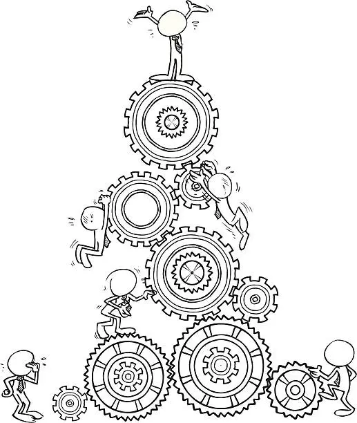 Vector illustration of Faceless Characters with Gears