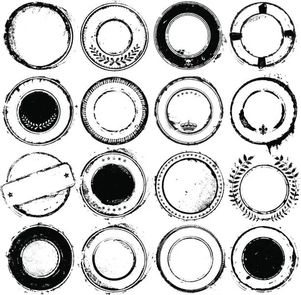 Vector illustration of Circular Rubber Stamps - Very Stained