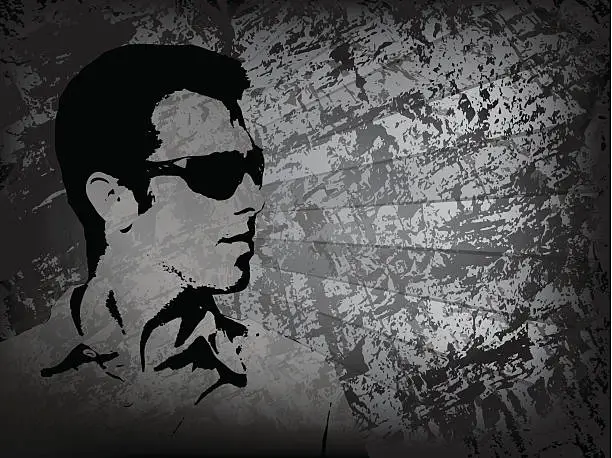 Vector illustration of Man profile sunglasses with grunge background