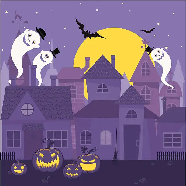 Vector illustration of Halloween night town