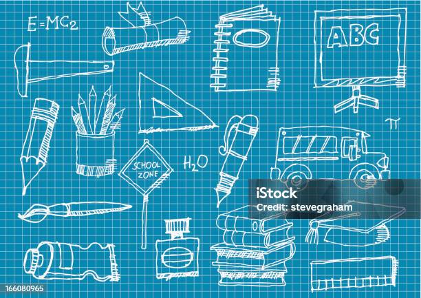Retour À Lécole Icônes De Doodle Vecteurs libres de droits et plus d'images vectorielles de Plan d'architecte - Plan d'architecte, Remise de diplôme, Équerre