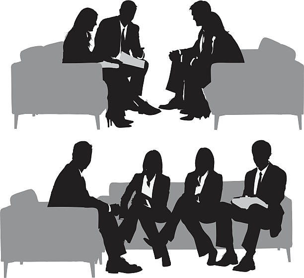 Silhouette of business executives in a meeting Silhouette of business executives in a meetinghttp://www.twodozendesign.info/i/1.png couch side view stock illustrations