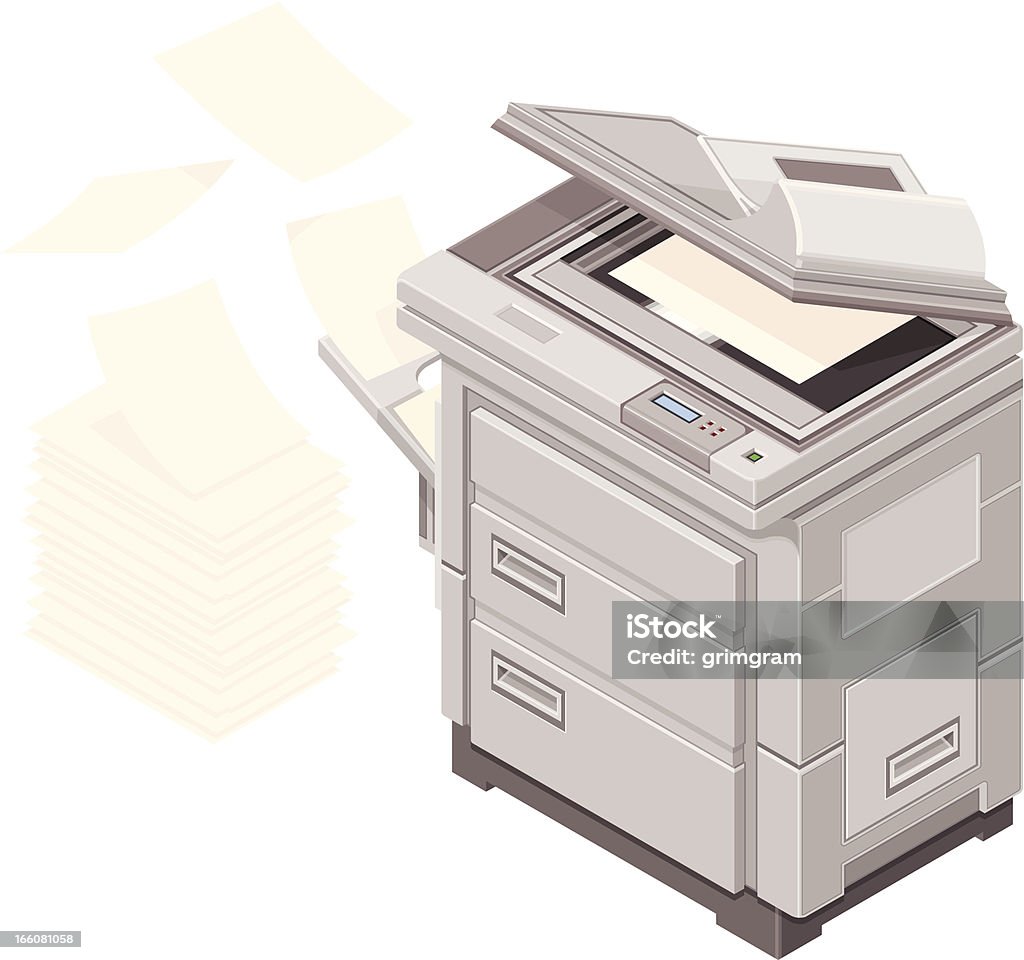 Paperwork and photocopier Icon A vector illustration of an Isometric Xerox photocopier making copies of various documents. Arrangement stock vector