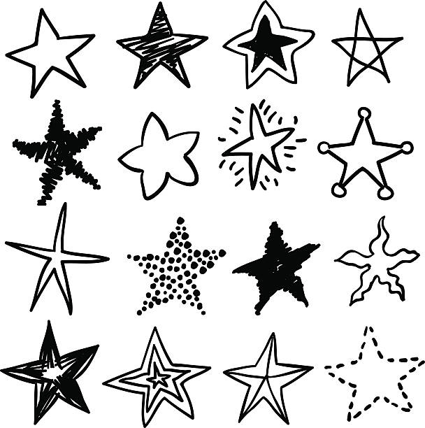 ilustraciones, imágenes clip art, dibujos animados e iconos de stock de garabato estrellas en blanco y negro - forma de estrella ilustraciones