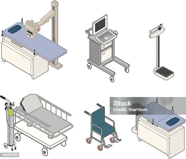 Медицинская Оборудование — стоковая векторная графика и другие изображения на тему Изометрическая проекция - Изометрическая проекция, Инвалидное кресло, Здравоохранение и медицина