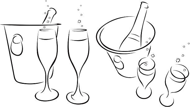 Line drawn champagne icons vector art illustration