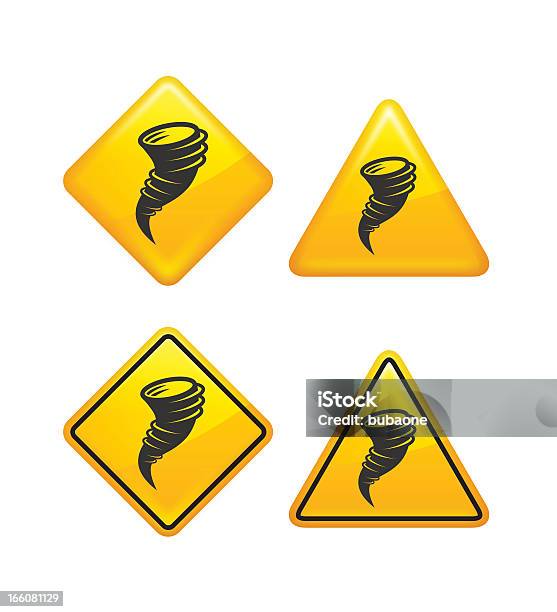 Ilustración de Advertencia Precaución Tornado Street Y Señales y más Vectores Libres de Derechos de Huracán - Huracán, Tornado - Tormenta, Amarillo - Color