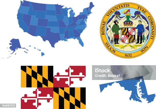 Maryland State Set - Immagini vettoriali stock e altre immagini di Maryland - Stato - Maryland - Stato, Foca, Blasone