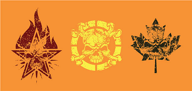 Grunge symbols with skull Grunge symbols with skull (star, circle, leaf). silhouette of a sycamore tree stock illustrations