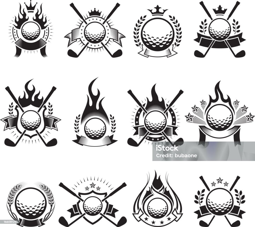 Balle de Golf Badges noir et blanc libres de droits pour icon set vector - clipart vectoriel de Golf libre de droits