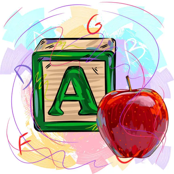 Vector illustration of Colorful Toy Block and Apple