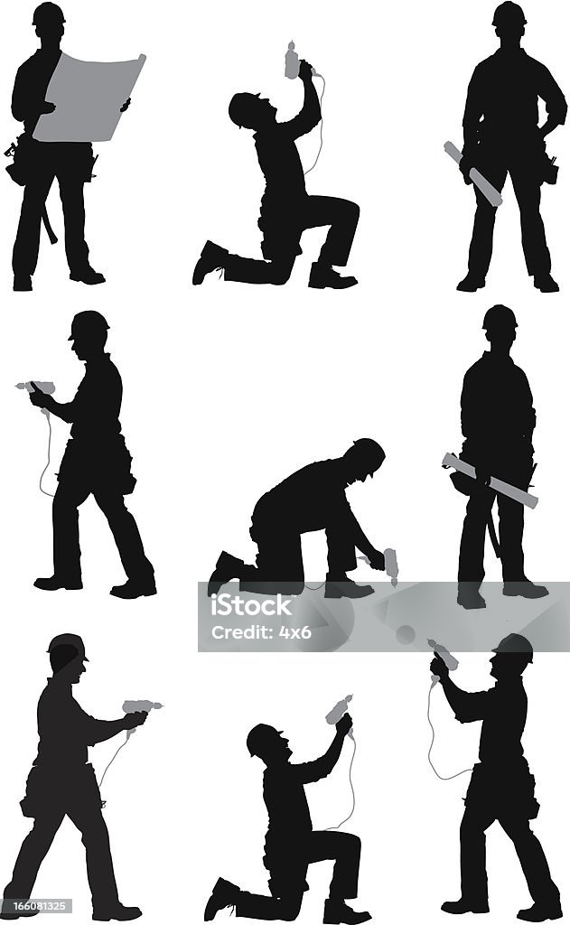 Plusieurs images d'un Travailleur manuel - clipart vectoriel de Silhouette - Contre-jour libre de droits