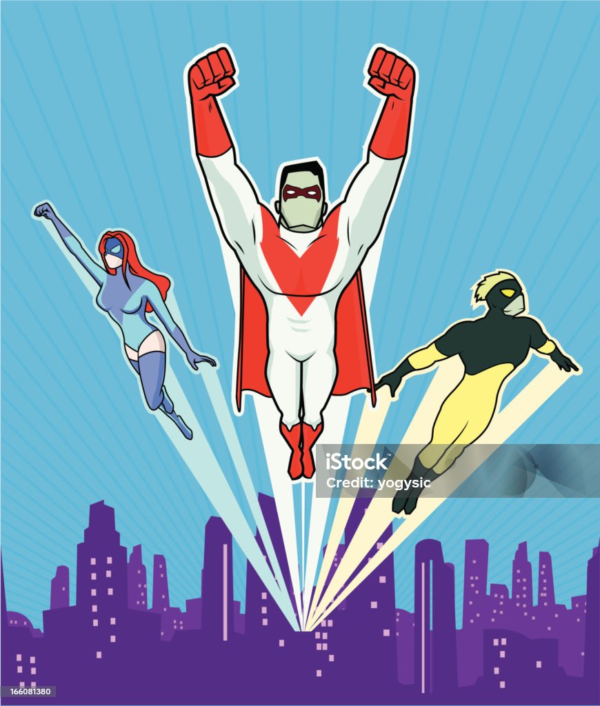 Flying Superheroes historieta - arte vectorial de Alerta libre de derechos