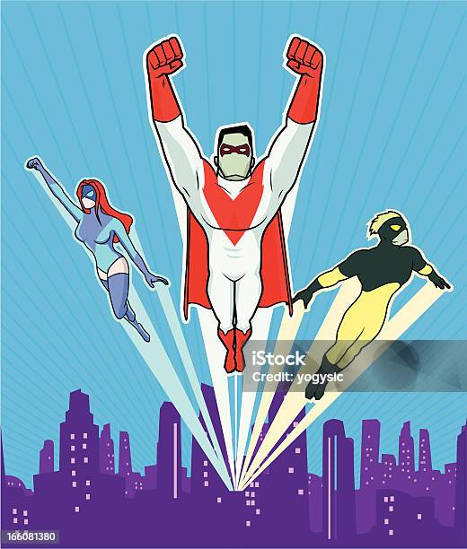 Ilustración de Flying Superheroes Historieta y más Vectores Libres de Derechos de Alerta - Alerta, Volar, Animal hembra