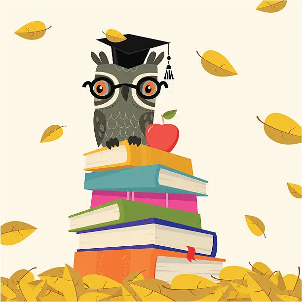 Vector illustration of Back to school - Stack of book with owl