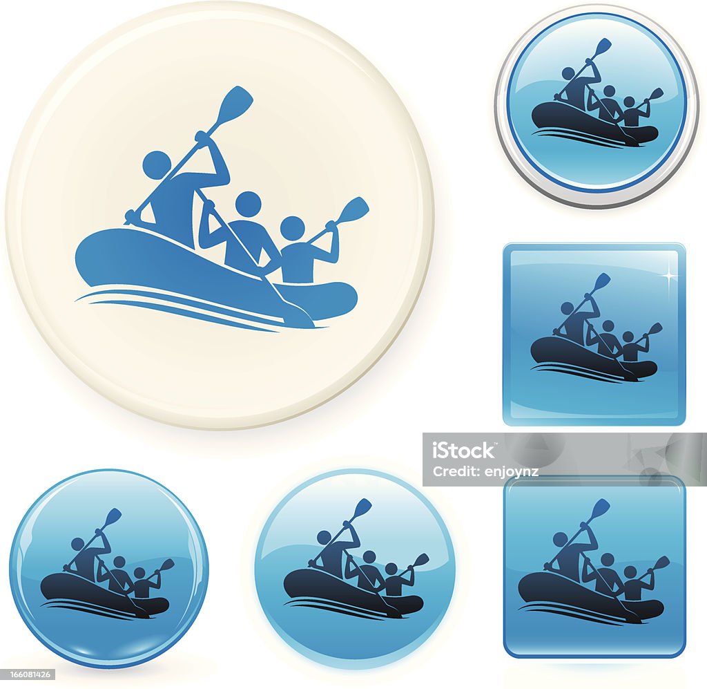 Rafting icon set Glossy buttons with rafting icons. Inflatable Raft stock vector