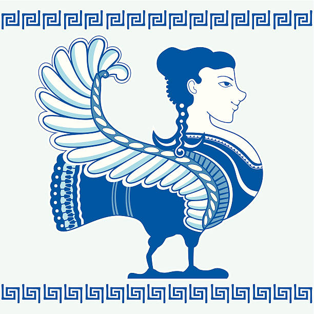 griechische grenze mit sirene in blauen und weißen farben. - indigenous culture flash stock-grafiken, -clipart, -cartoons und -symbole