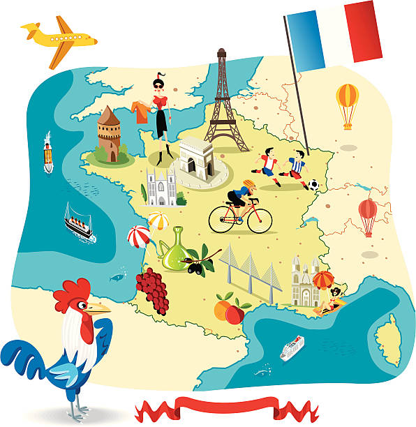 cartoon map of france - nantes stock illustrations