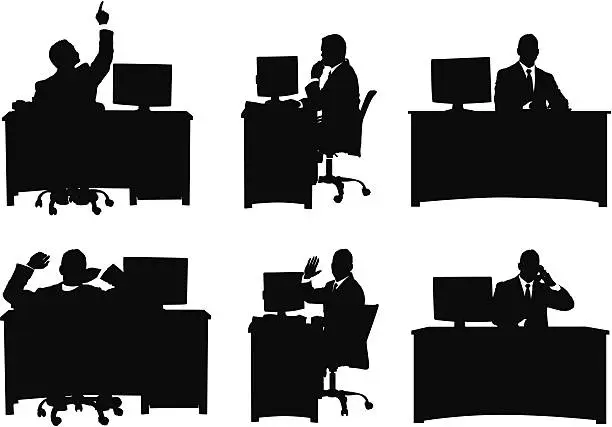 Vector illustration of Multiple image of a businessman working in his office