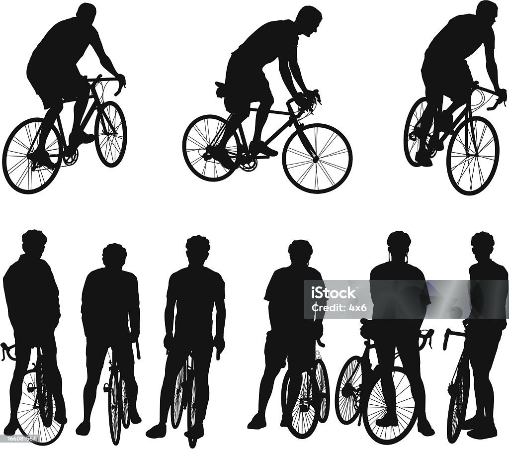 Plusieurs images de bicyclists - clipart vectoriel de Silhouette - Contre-jour libre de droits