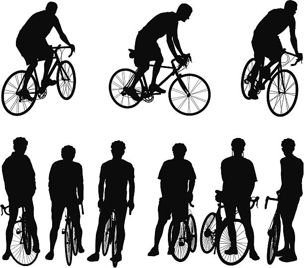 несколько изображения велосипедистов - mountain biking silhouette cycling bicycle stock illustrations