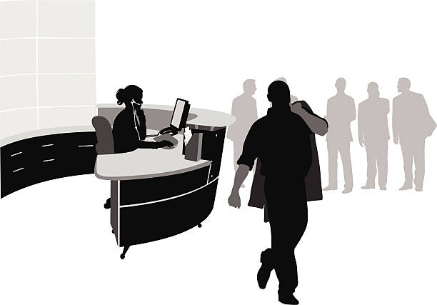 ilustraciones, imágenes clip art, dibujos animados e iconos de stock de officepeople - receptionist office silhouette business