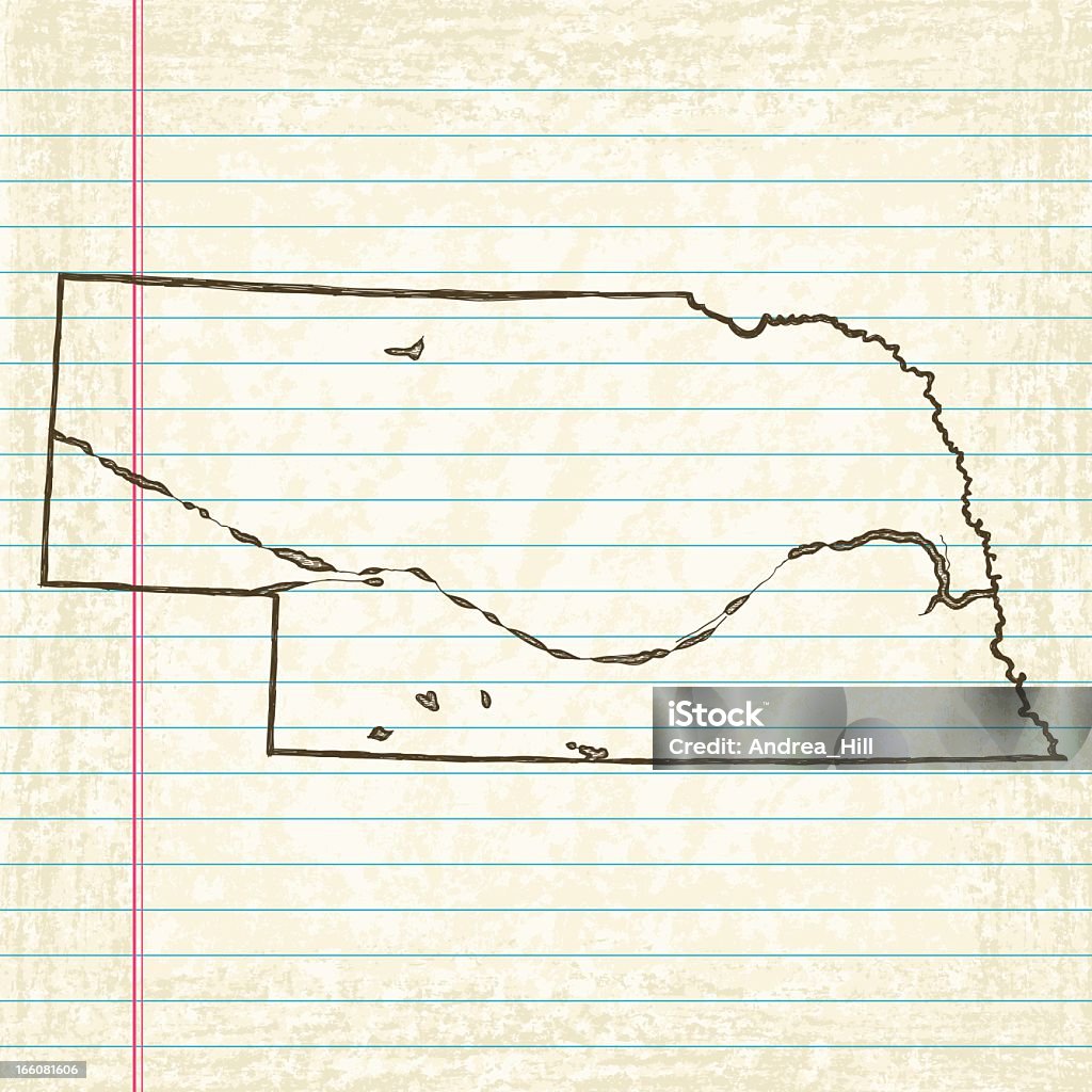 Esboço de vetor mapa em fundo de papel forrada de idade. Nebraska. - Vetor de América do Norte royalty-free