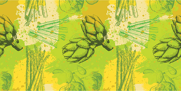 potrawka grunge projektowania - artichoke food vegetable freshness stock illustrations