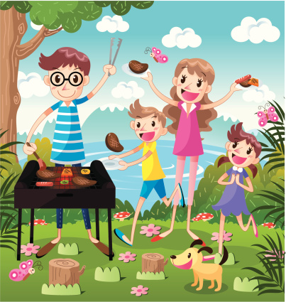 A happy family Barbecue outdoors,vector illustration