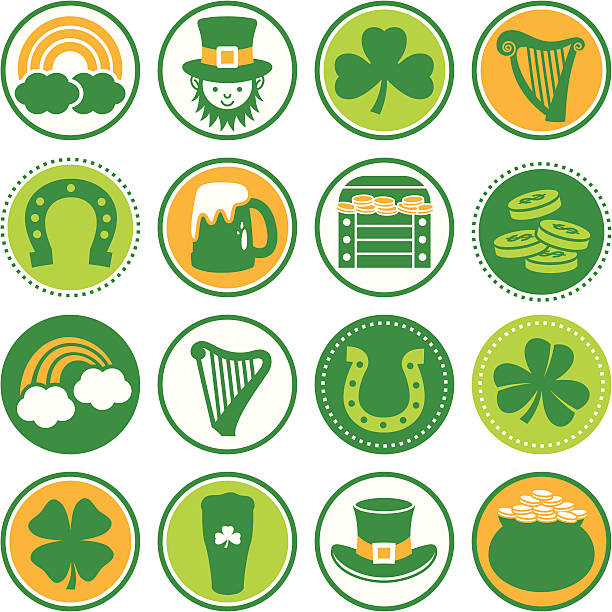 saint patricks day-circle icons/крышка - luck st patricks day horseshoe rainbow stock illustrations