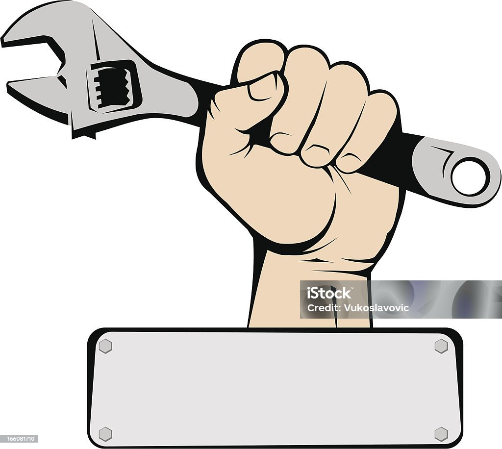 Hand holding wrench. Hand holding wrench. Mechanic symbol. Wrench stock vector